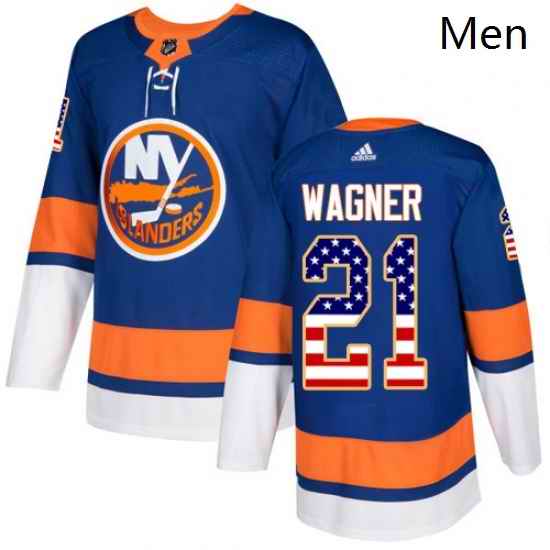 Mens Adidas New York Islanders 21 Chris Wagner Authentic Royal Blue USA Flag Fashion NHL Jersey
